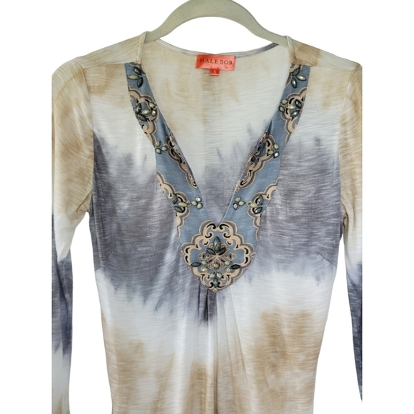 Hale Bob Cabana Tunic Tee Shirt Mini Dress Beaded Neckline Sz S - Picture 9 of 13